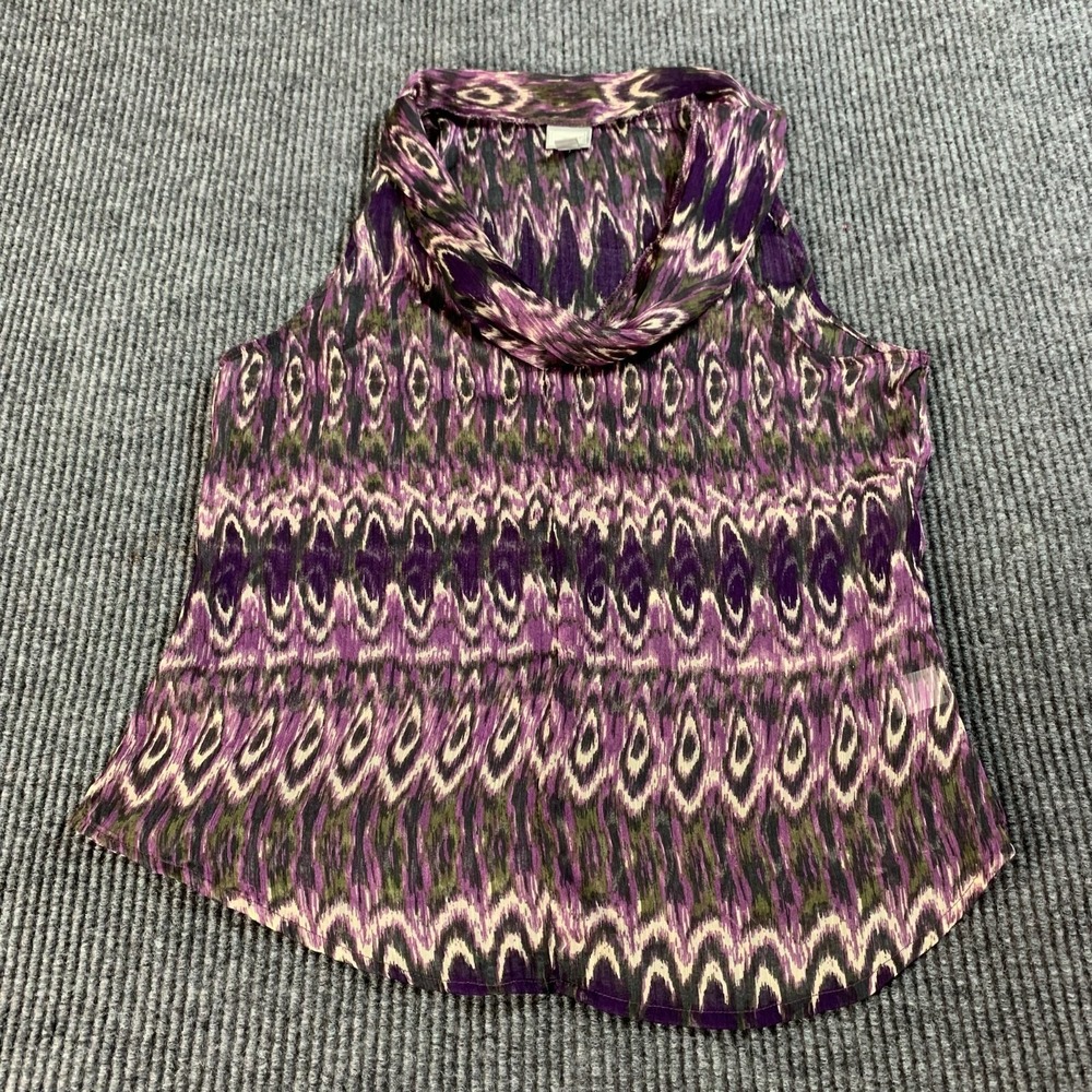 Converse One Star Blouse Womens‎ Medium M Purple Sheer All Over Print Sleeveless